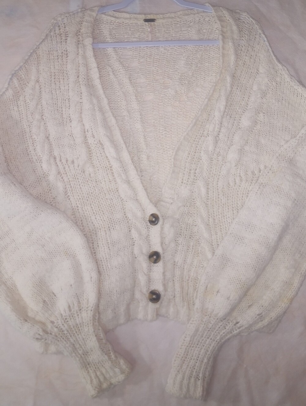 Free People Cream Knit Button-Front Cardigan Comfortable Relaxed Sz Large